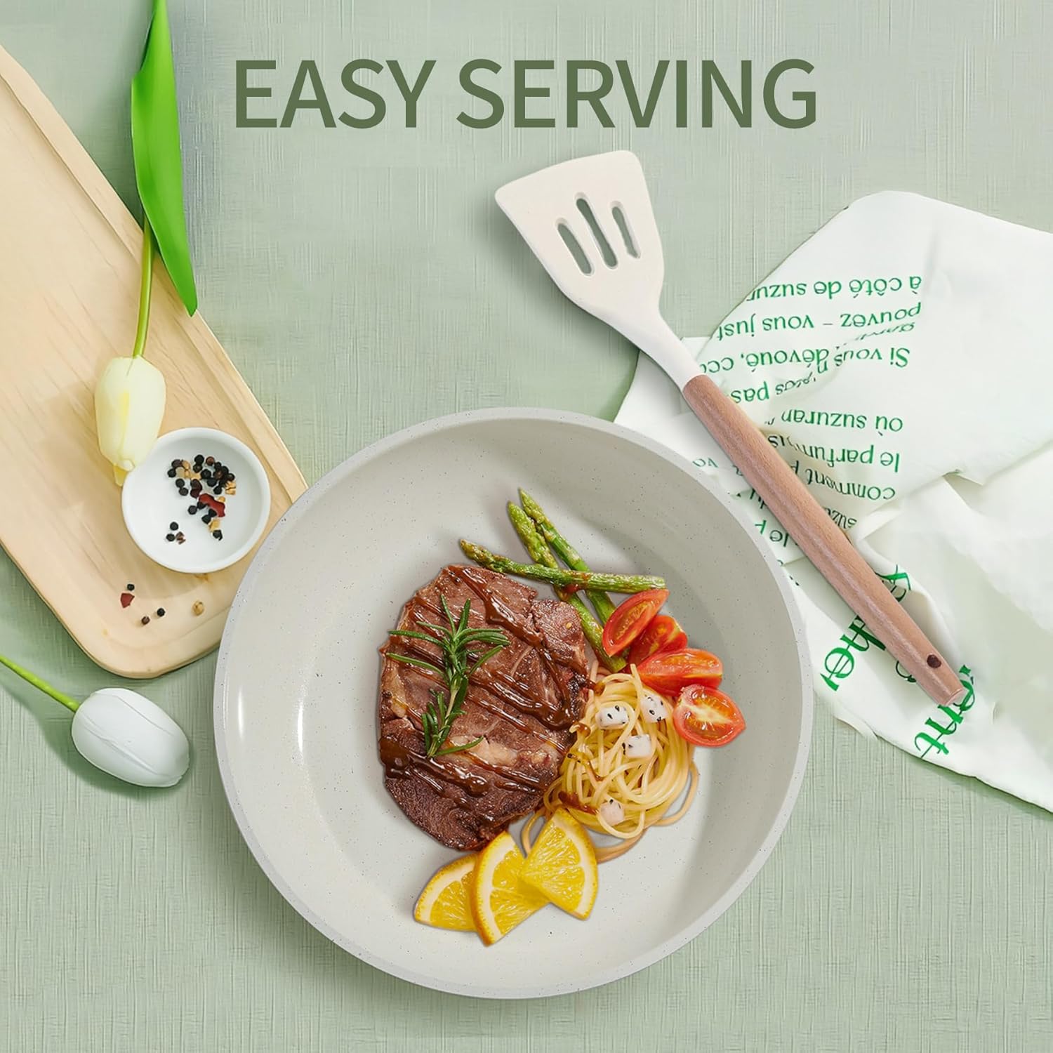 23-Piece Ceramic Pots and Pans Set with Nonstick Detachable Handles for Induction Cooking - Includes Frying Pans, Saucepans, and Oven-Safe Cookware