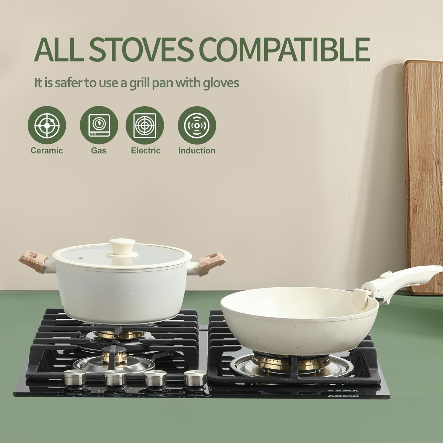 23-Piece Ceramic Pots and Pans Set with Nonstick Detachable Handles for Induction Cooking - Includes Frying Pans, Saucepans, and Oven-Safe Cookware