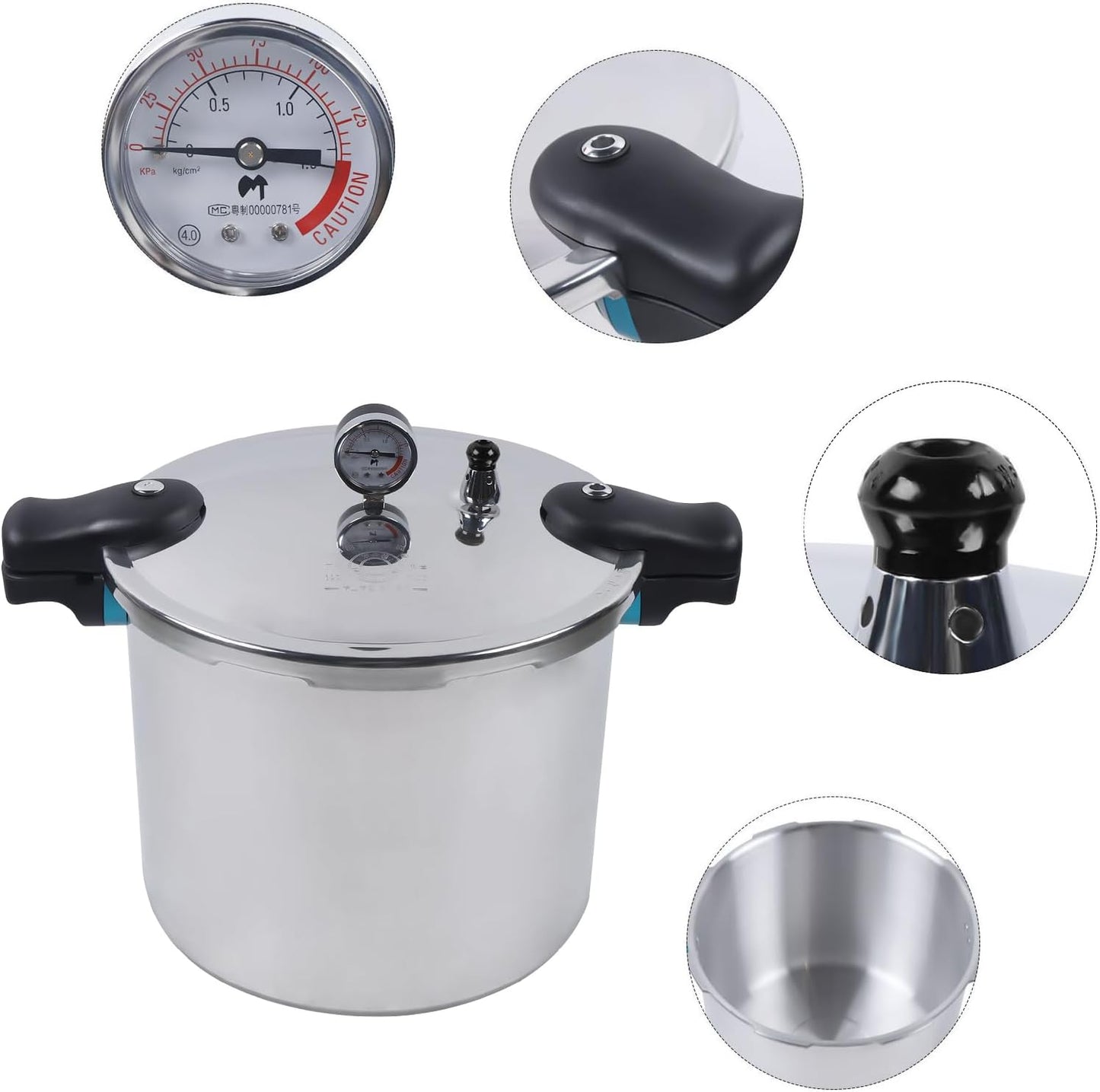 23 Quart Pressure Canner Cooker with Gauge Release Valve - Stainless Steel, 11psi Aluminum, Large Capacity 22L for Family or Commercial Use