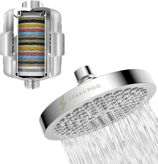 23 Stage Filtration SparkPod Chrome Rain Shower Head with Shower Filter for Healthier Skin and Hair