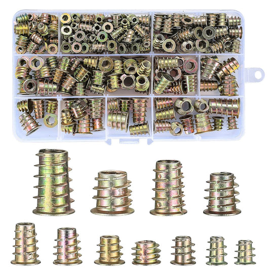 230-Piece Threaded Wood Inserts Nuts Assortment Kit - Metric M4/M5/M6/M8/M10 Hex Socket Drive Furniture Fasteners Wood Inserts Bolts