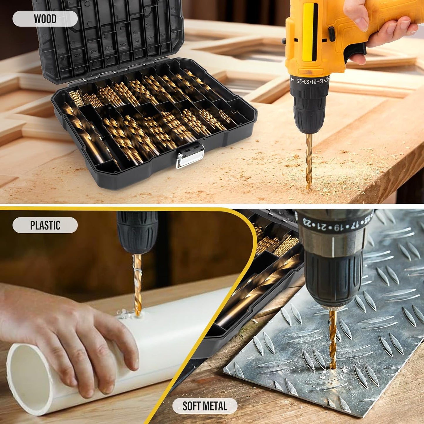 230-Piece Titanium Twist Drill Bit Set for Metal and Wood - High Speed Steel Kit for Wood, Aluminum, Metal, Plastic - Storage Case Included