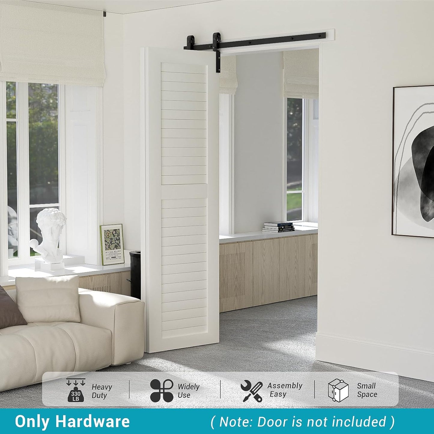 24" Bi-Folding Sliding Barn Door Hardware Kit - Smooth & Quiet Operation, Side Mounted Black Roller, Easy Install - Fits Double 10" Bifold Doors - WildKart