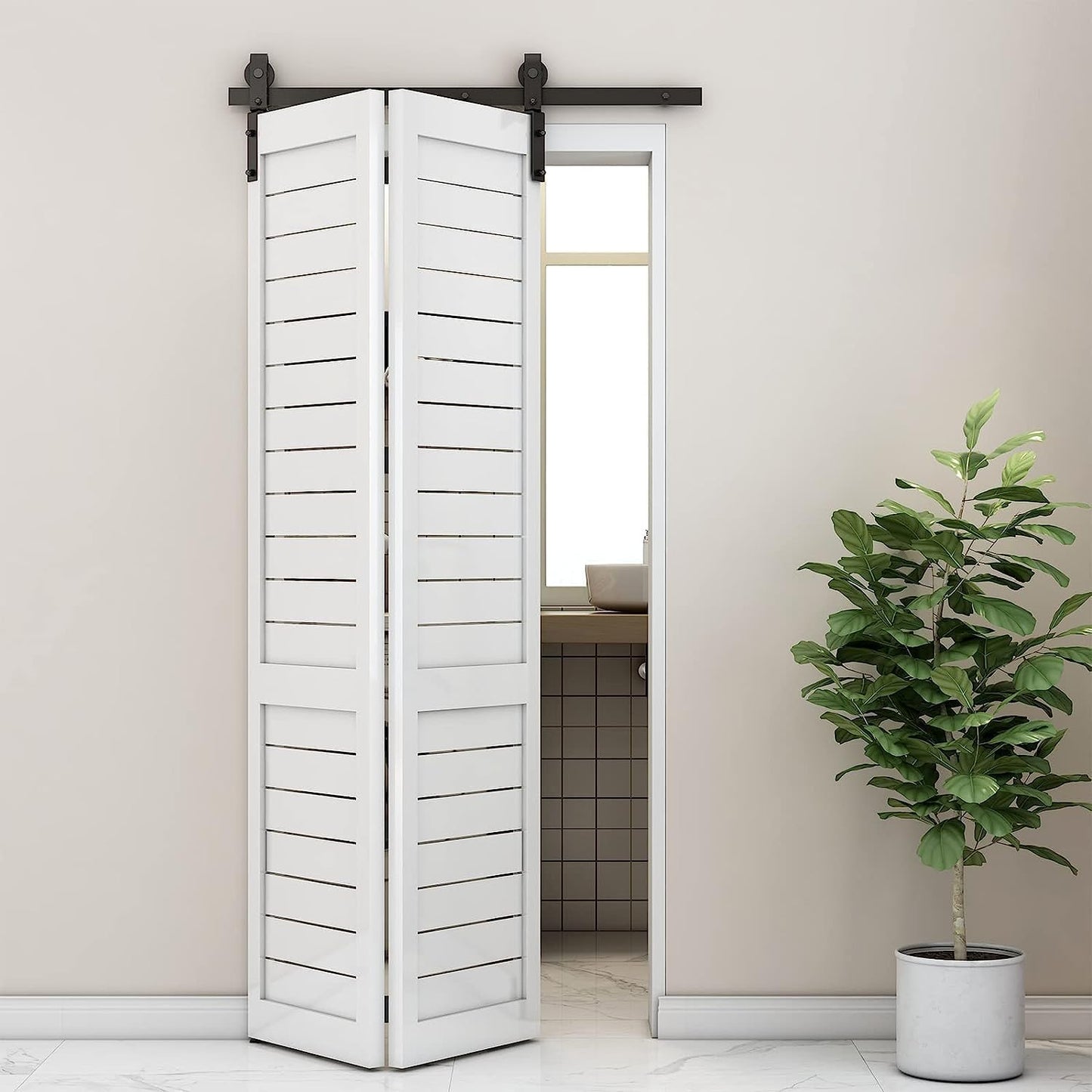 24" Bi-Folding Sliding Barn Door Hardware Kit - Smooth & Quiet Operation, Side Mounted Black Roller, Easy Install - Fits Double 10" Bifold Doors - WildKart