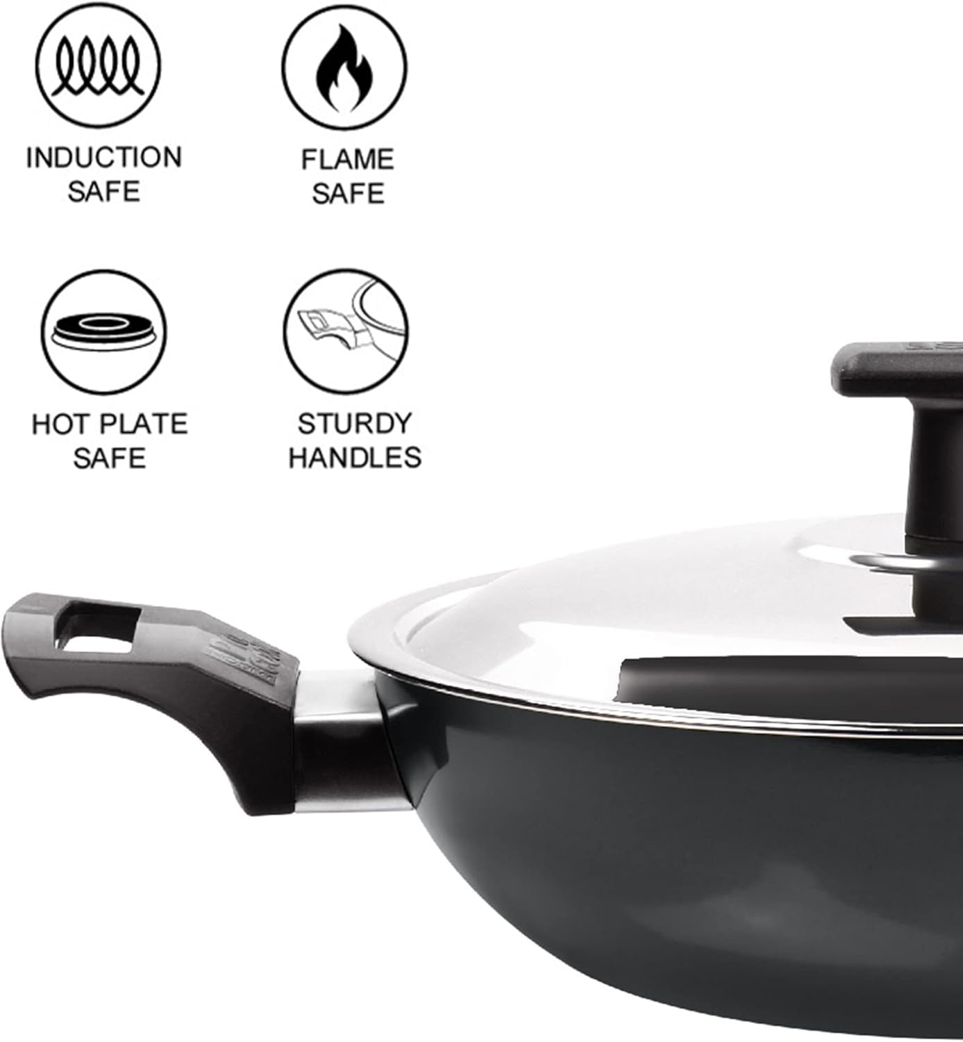 24 cm MILTON Pro Cook Kadai with Lid - Hard Anodized Aluminum Pot for Indian Cooking, Deep Frying - Induction Compatible