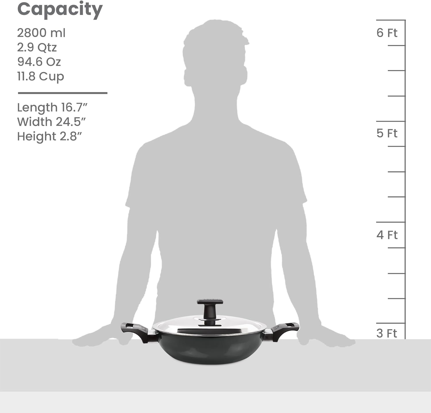 24 cm MILTON Pro Cook Kadai with Lid - Hard Anodized Aluminum Pot for Indian Cooking, Deep Frying - Induction Compatible