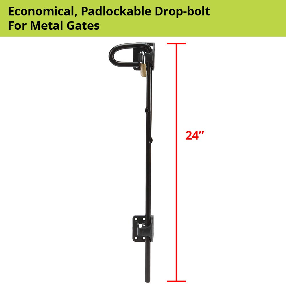 24" D&D QB124 Q-Bolt Drop Bolt for Square Post Metal Gates - Padlockable with Padlock Storage