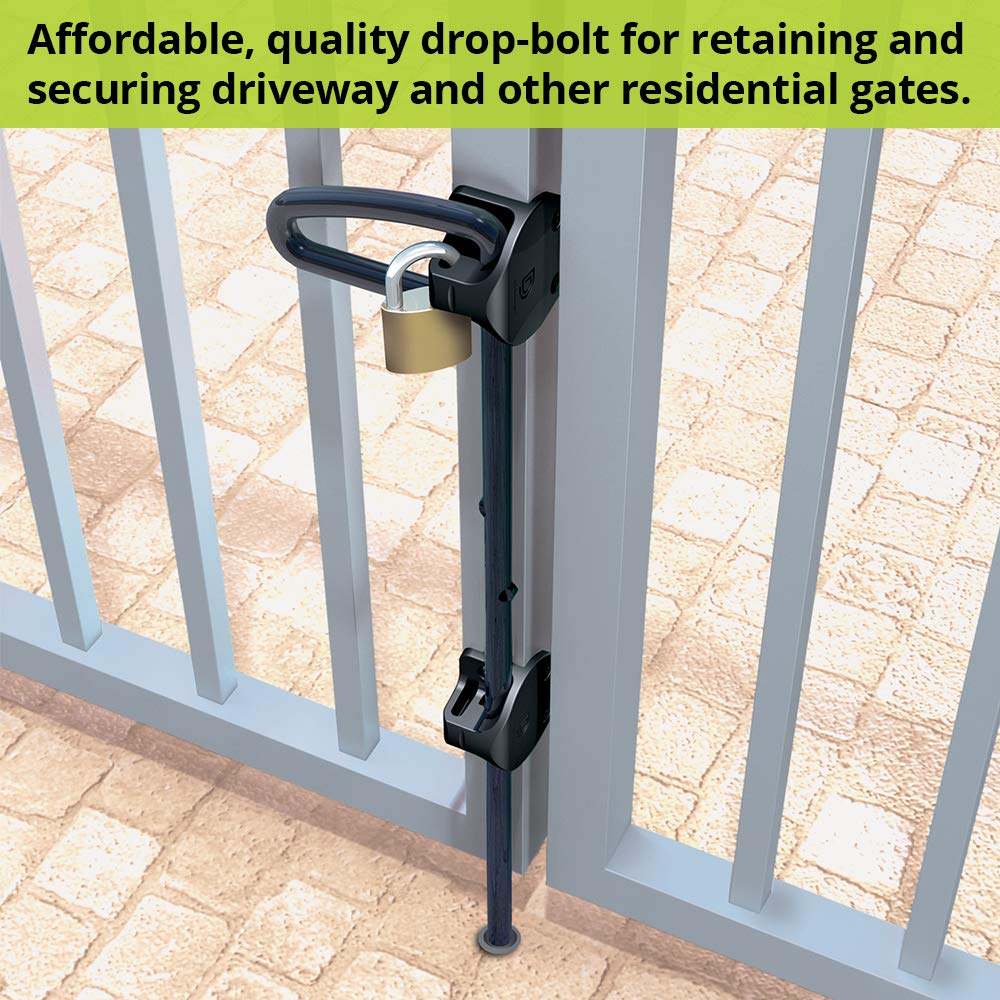 24" D&D QB124 Q-Bolt Drop Bolt for Square Post Metal Gates - Padlockable with Padlock Storage