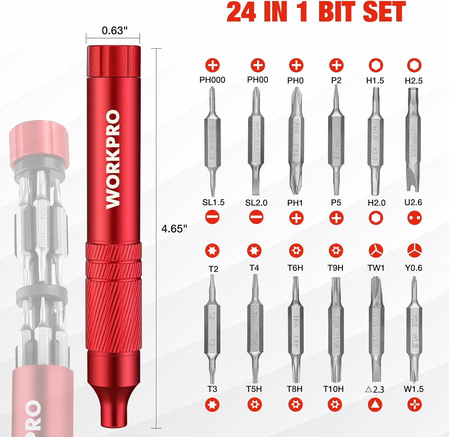 24-in-1 Precision Screwdriver Set with Tough S2 Steel Bits - Ideal for Eyeglass, Watch, Laptop, Phone, Jewelry - Red