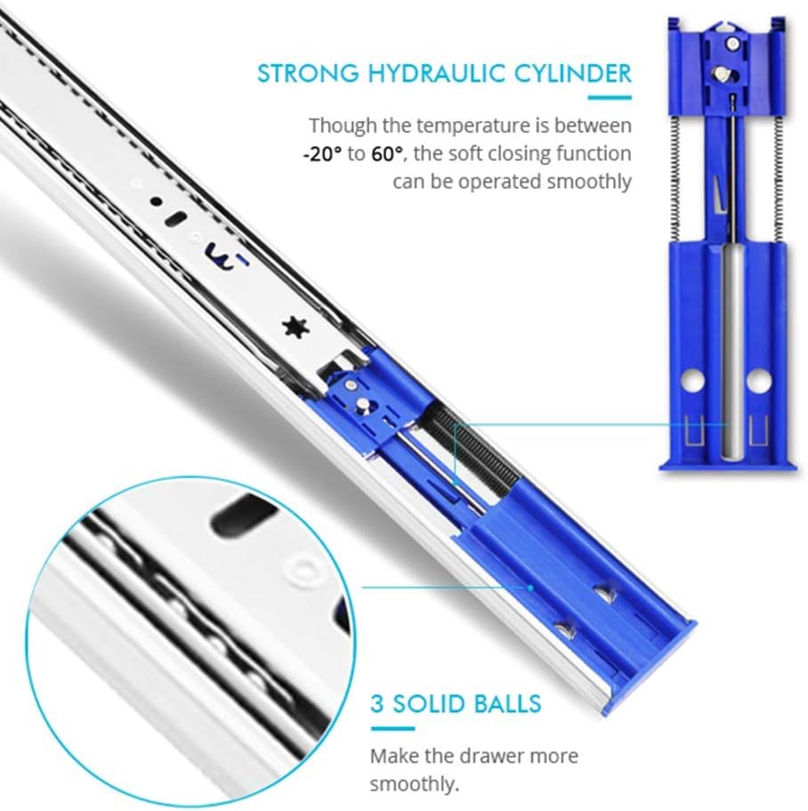 24 Inch Soft Close Full Extension Ball Bearing Drawer Slides - Pack of 10, 100LB Capacity