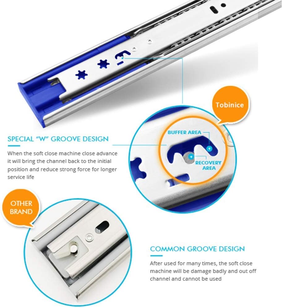 24 Inch Soft Close Full Extension Ball Bearing Drawer Slides - Pack of 10, 100LB Capacity