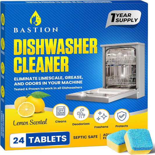 24 Lemon-Scented Dishwasher Cleaner Tablets - Heavy Duty Cleaning Pods for Dish Washer - 1-Year Supply - Deep Cleans & Maintains Dishwashing Machine