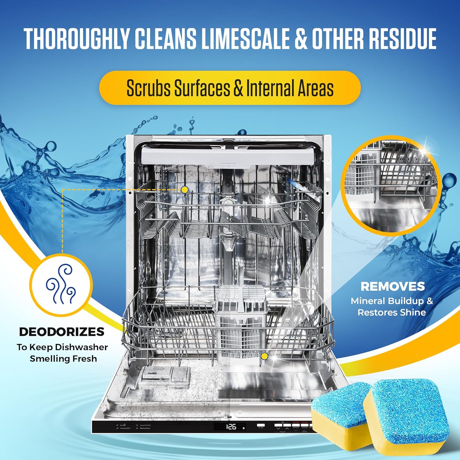 24 Lemon-Scented Dishwasher Cleaner Tablets - Heavy Duty Cleaning Pods for Dish Washer - 1-Year Supply - Deep Cleans & Maintains Dishwashing Machine