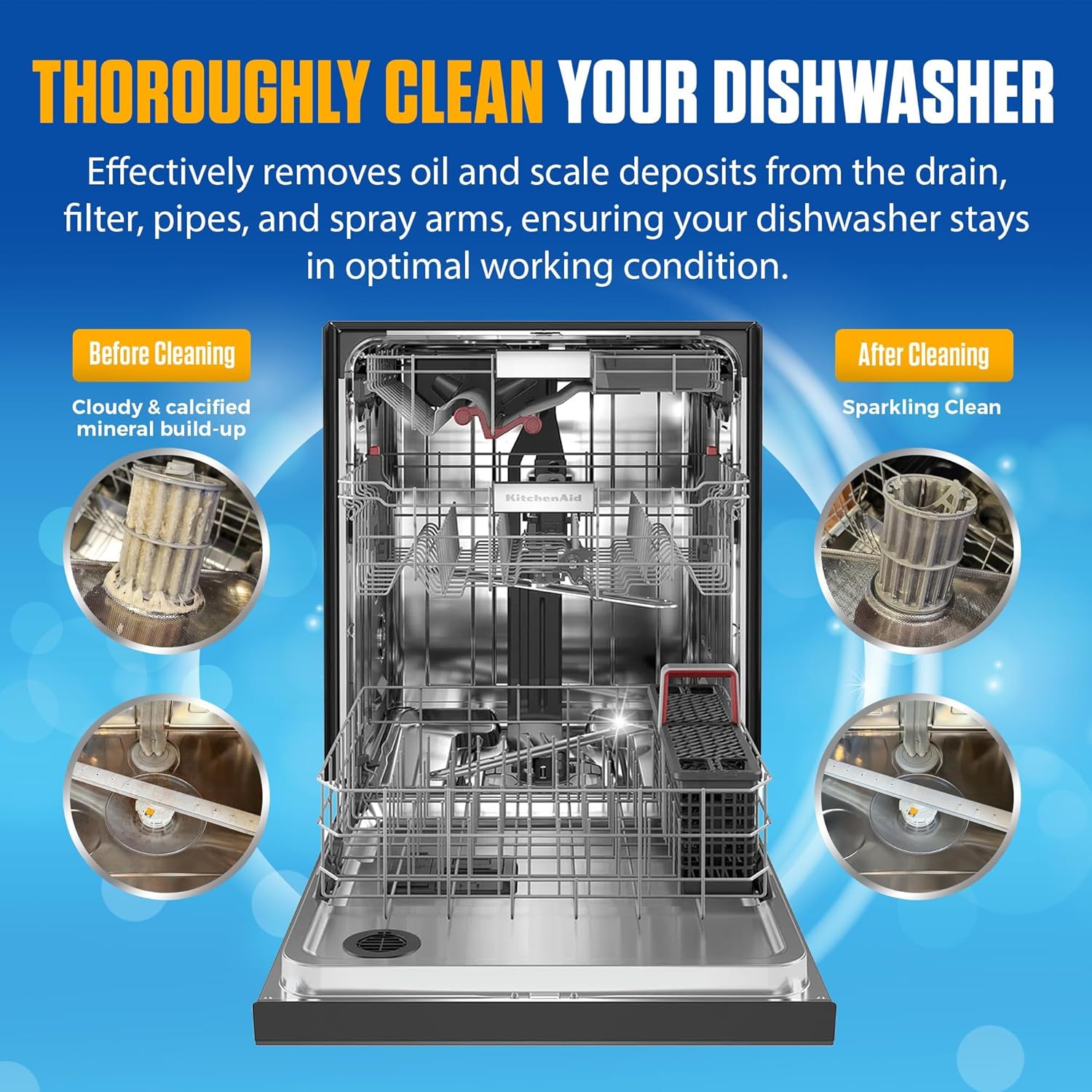 24 Lemon-Scented Dishwasher Cleaner Tablets - Heavy Duty Cleaning Pods for Dish Washer - 1-Year Supply - Deep Cleans & Maintains Dishwashing Machine