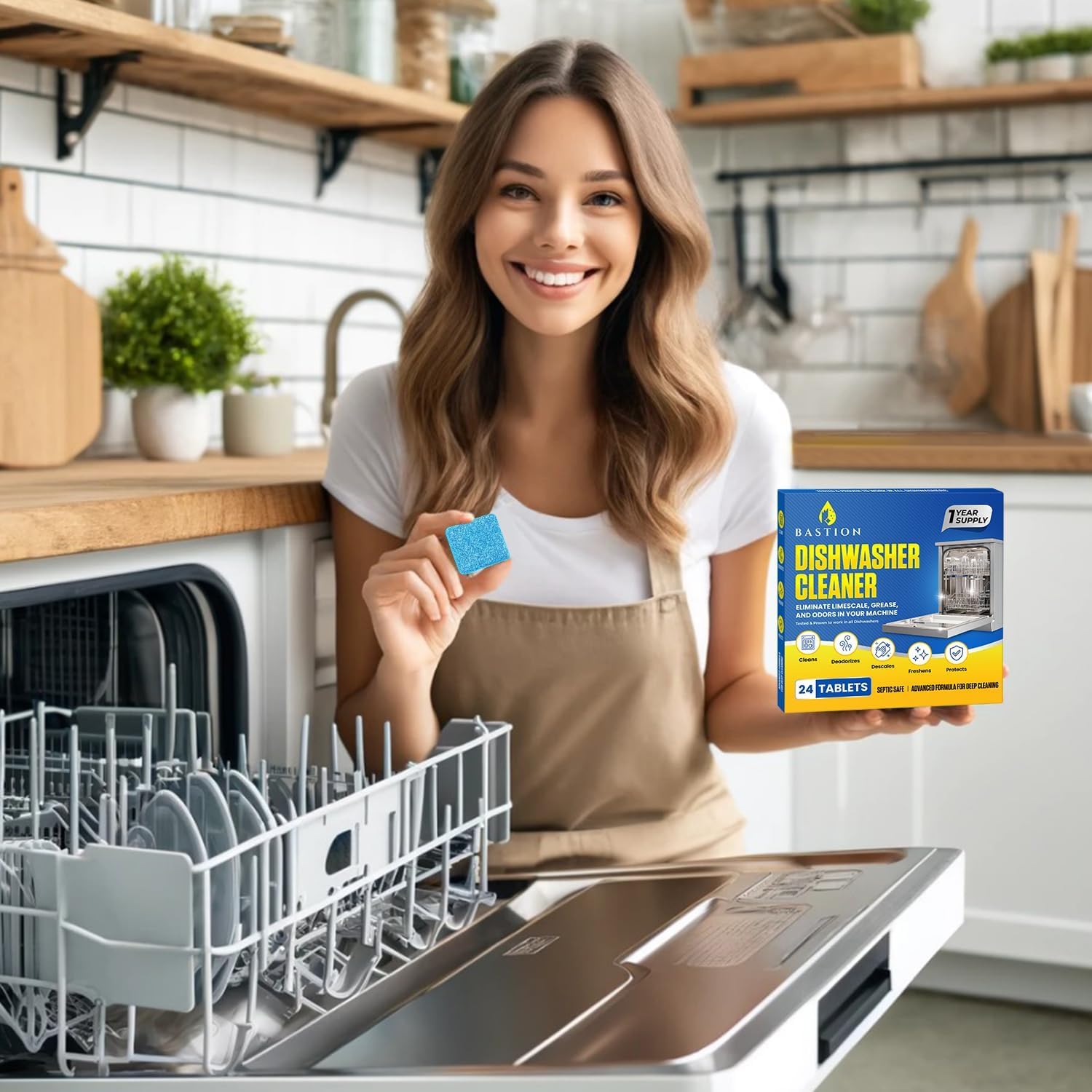 24 Lemon-Scented Dishwasher Cleaner Tablets - Heavy Duty Cleaning Pods for Dish Washer - 1-Year Supply - Deep Cleans & Maintains Dishwashing Machine