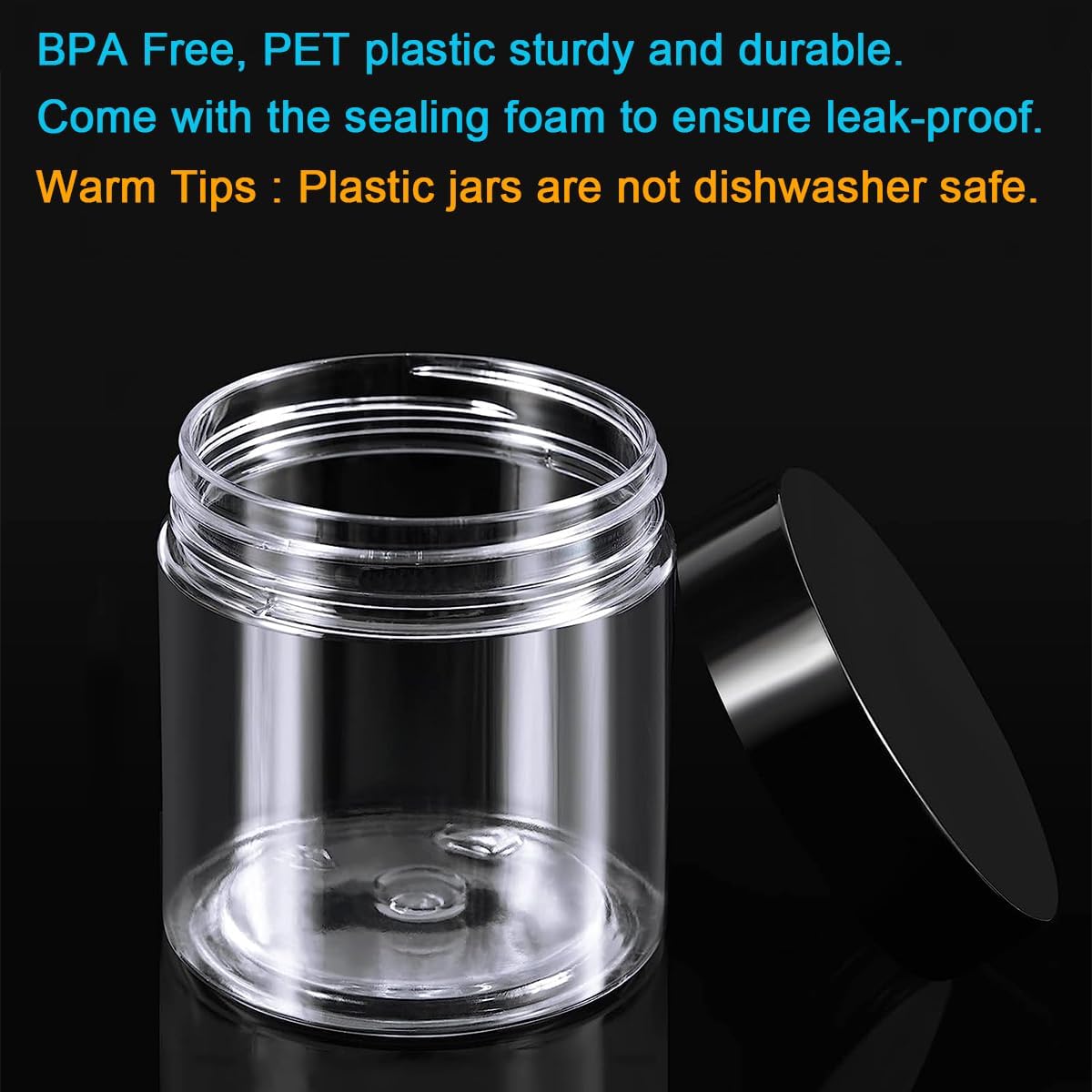 24 Pack 12 oz PET Plastic Jars with Lids - Round Slime Storage Jars for Dry Food and Crafts