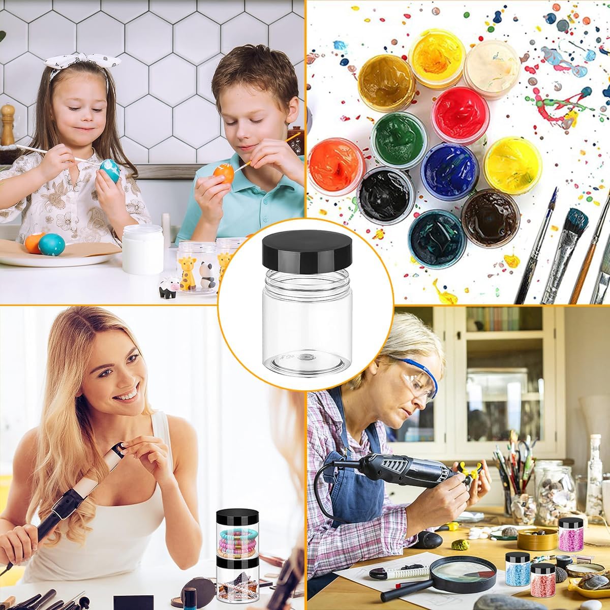 24 Pack 12 oz PET Plastic Jars with Lids - Round Slime Storage Jars for Dry Food and Crafts