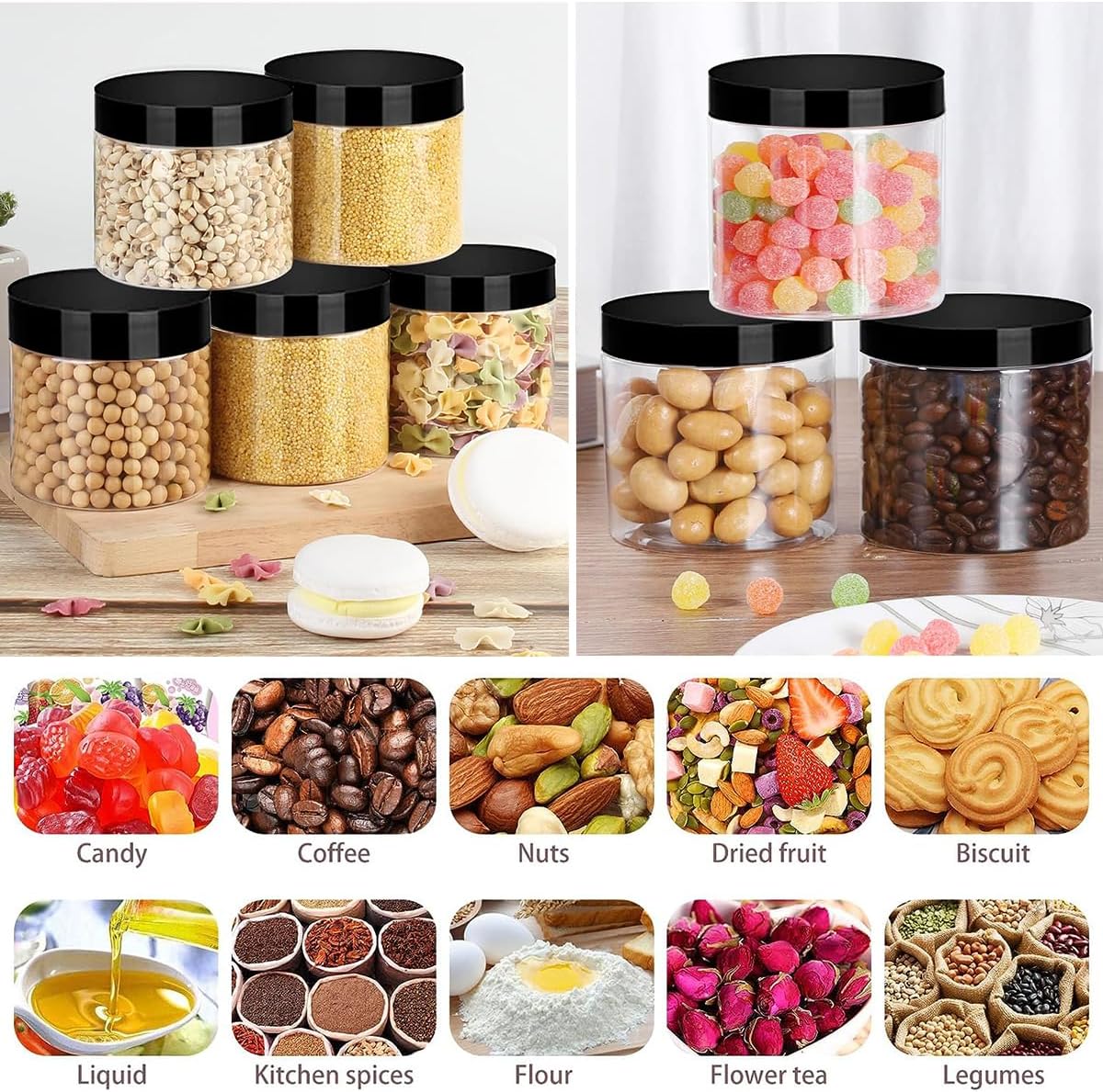 24 Pack 12 oz PET Plastic Jars with Lids - Round Slime Storage Jars for Dry Food and Crafts