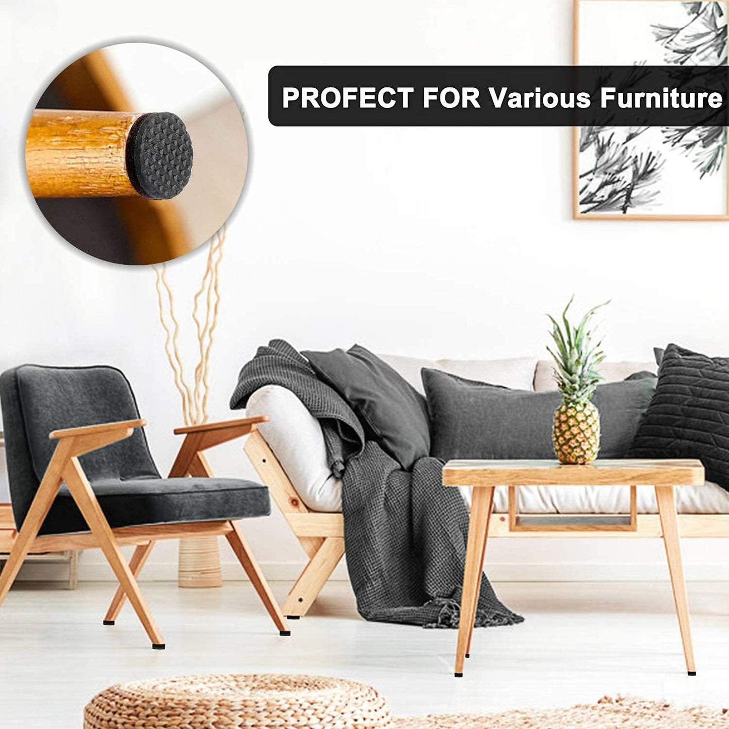 24 Pack 2.5" Yelanon Non Slip Furniture Pads - Furniture Grippers for Legs, Self Adhesive Rubber Feet, Anti Slide Hardwood Floor Protectors for Couch Stoppers