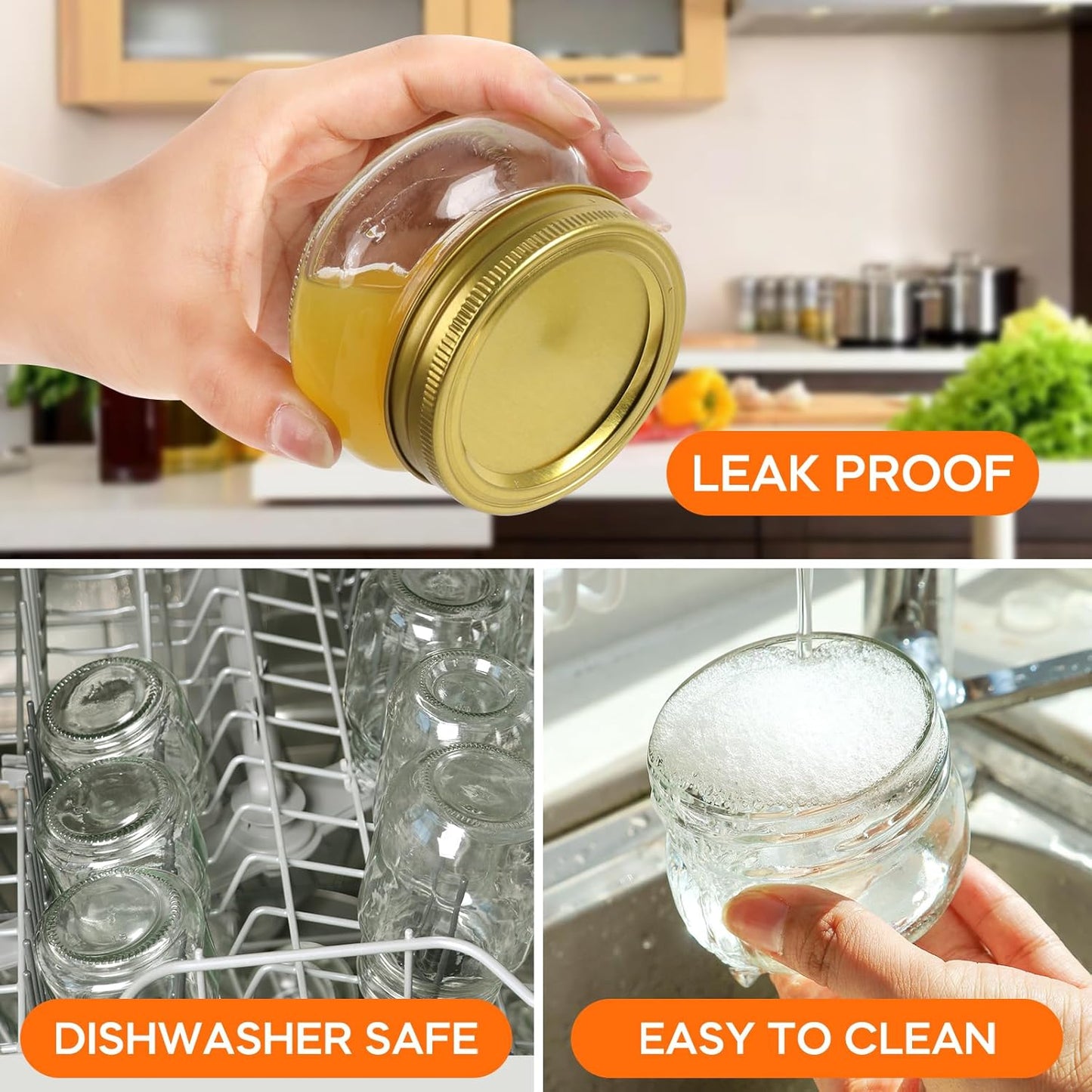 24 Pack 4 oz Mason Jars with Gold Lids, Regular Mouth Glass Canning Jars for Jam and Wedding Favors