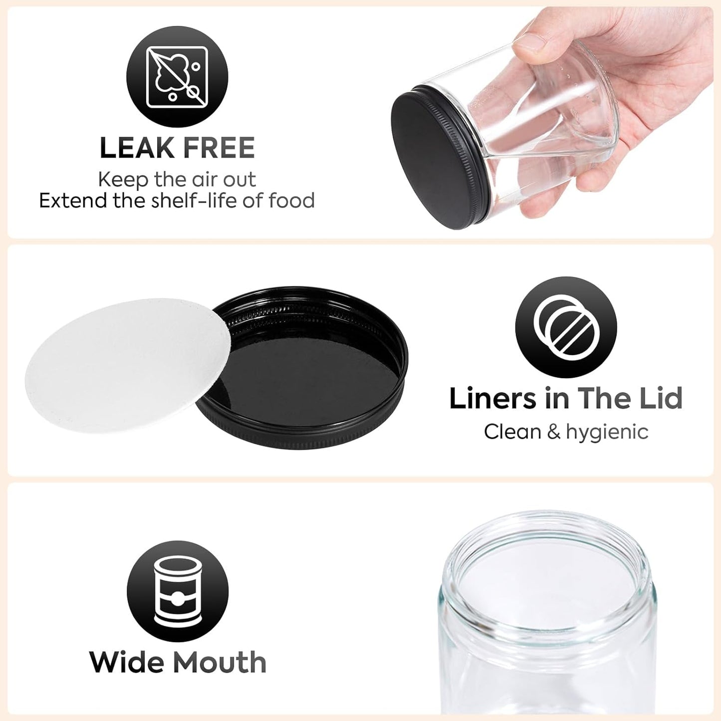 24 Pack 8 OZ Thick Glass Jars with Metal Lids for Candle Making and Food Storage