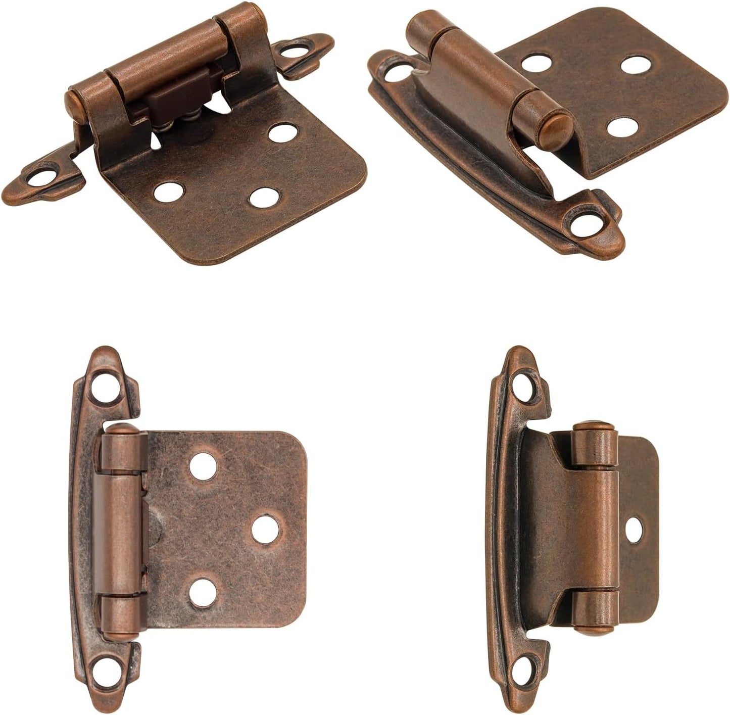 24 Pack Antique Copper Bronze Kitchen Cabinet Hinges - Self Closing Flush Mount, 1/2" Overlay, 12 Pairs - Includes Screws