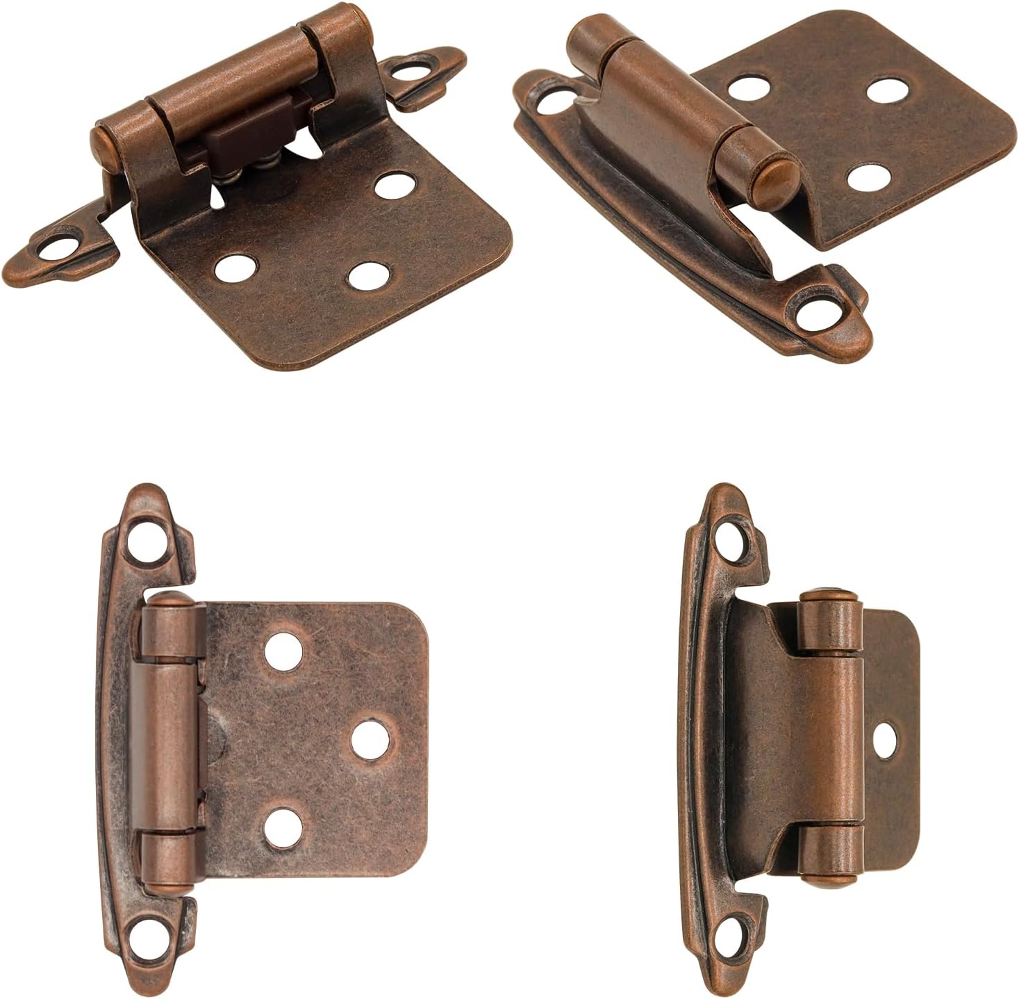 24 Pack Antique Copper Bronze Kitchen Cabinet Hinges - Self Closing Flush Mount, 1/2" Overlay, 12 Pairs - Includes Screws