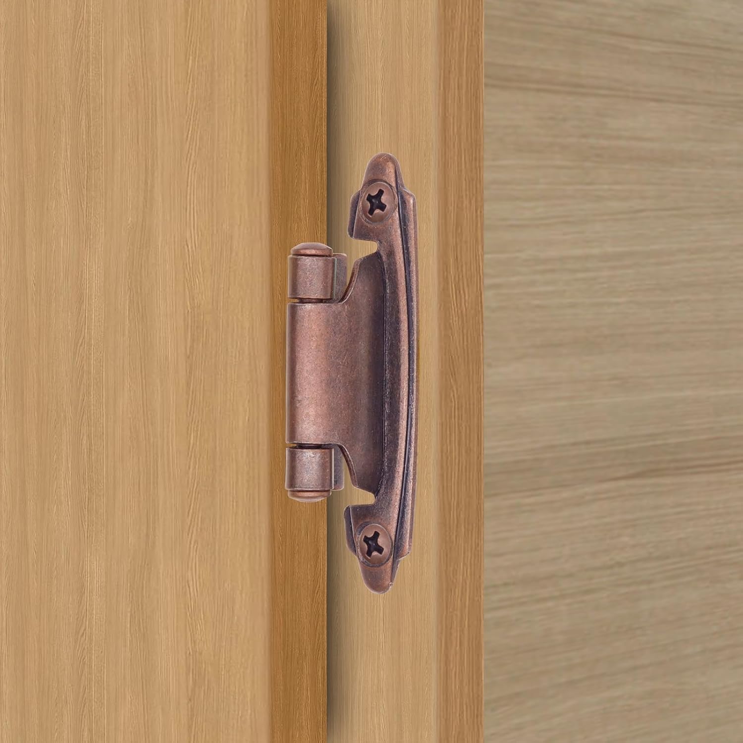 24 Pack Antique Copper Bronze Kitchen Cabinet Hinges - Self Closing Flush Mount, 1/2" Overlay, 12 Pairs - Includes Screws