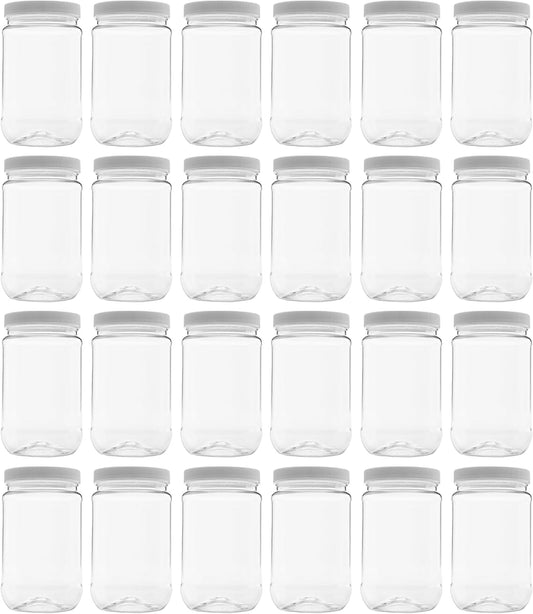 24-Pack of 16oz Clear Plastic Jars with Leak-Proof Lids - Food Grade & BPA-Free