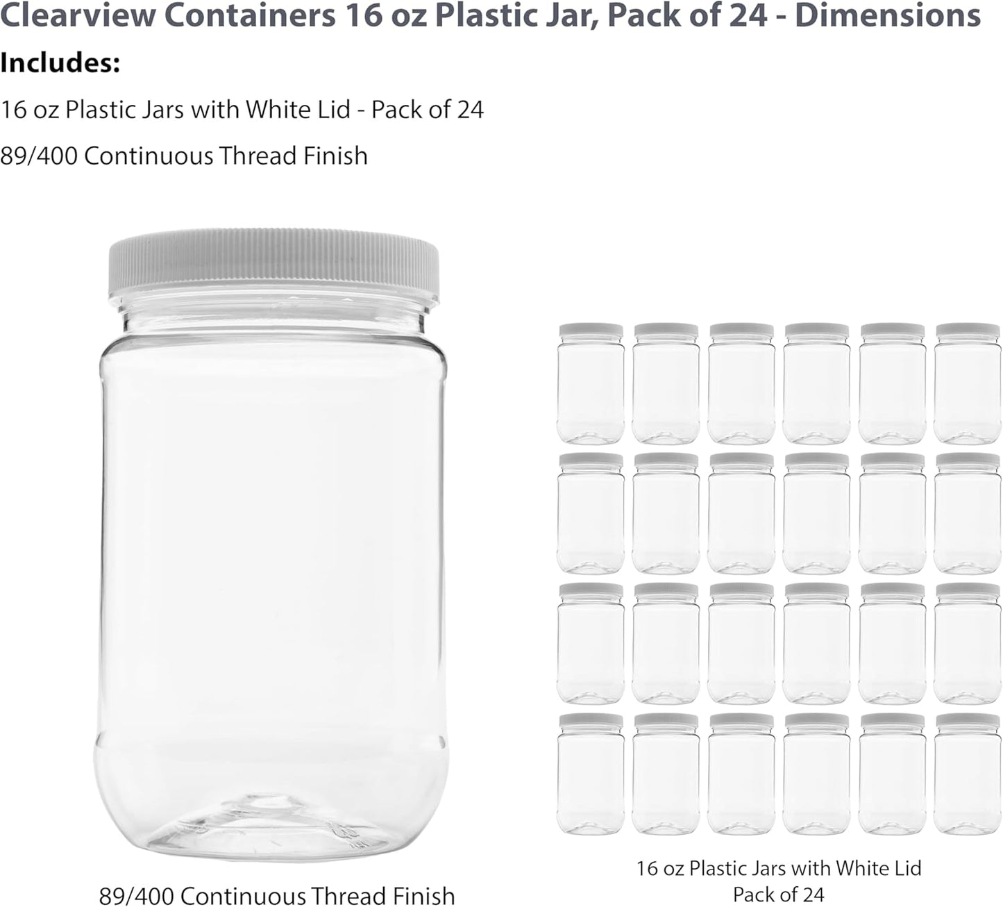 24-Pack of 16oz Clear Plastic Jars with Leak-Proof Lids - Food Grade & BPA-Free