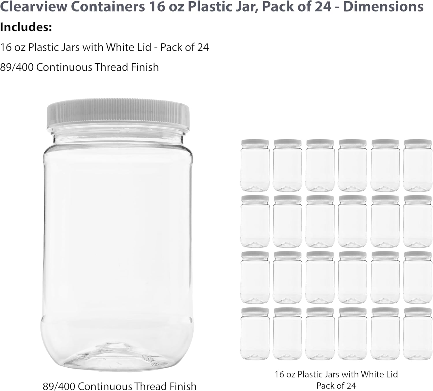 24-Pack of 16oz Clear Plastic Jars with Leak-Proof Lids - Food Grade & BPA-Free