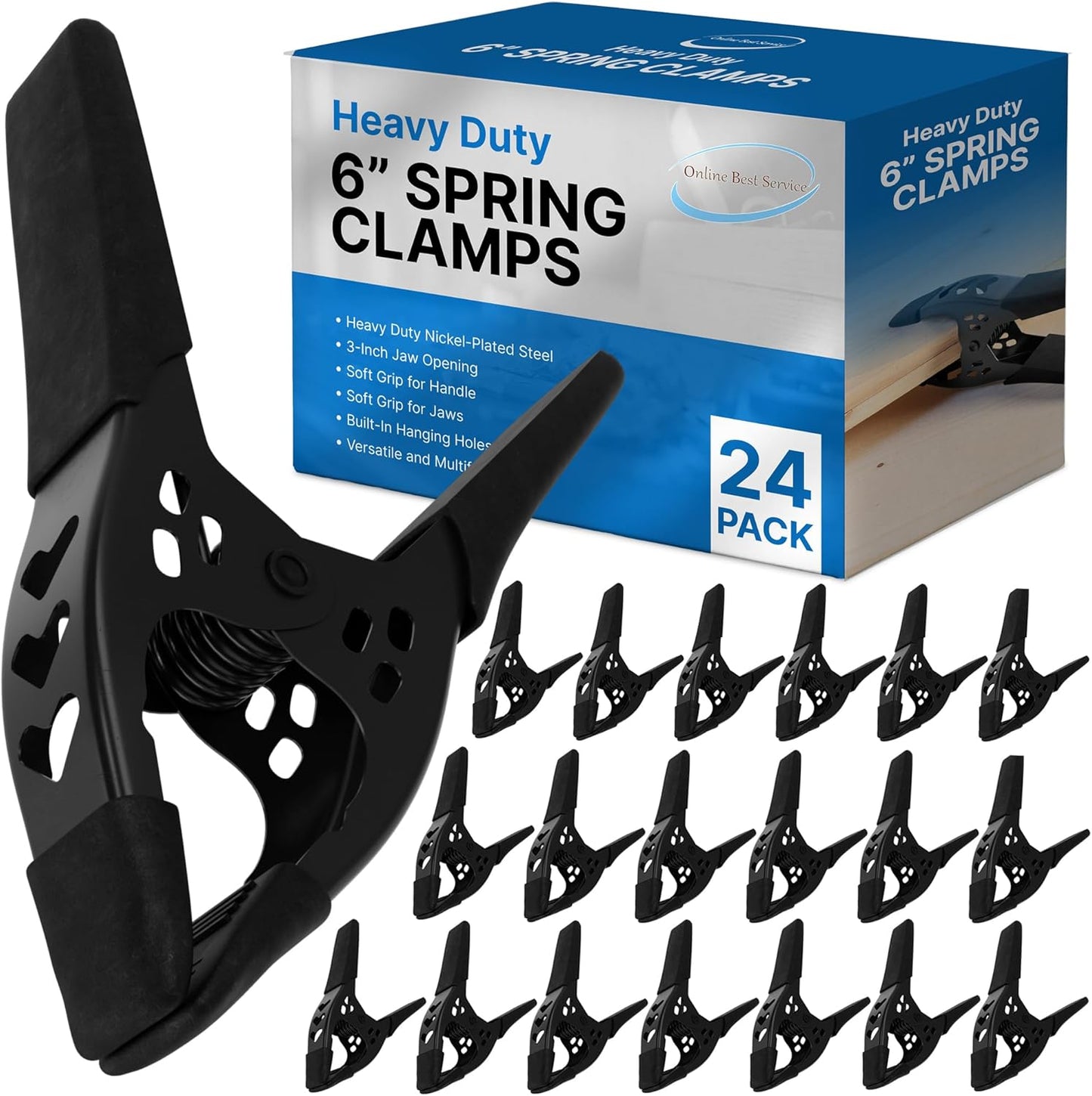 24 Pack of 6" Super Heavy Duty Spring Clamps with 2.5" Jaw Opening - All Black Metal