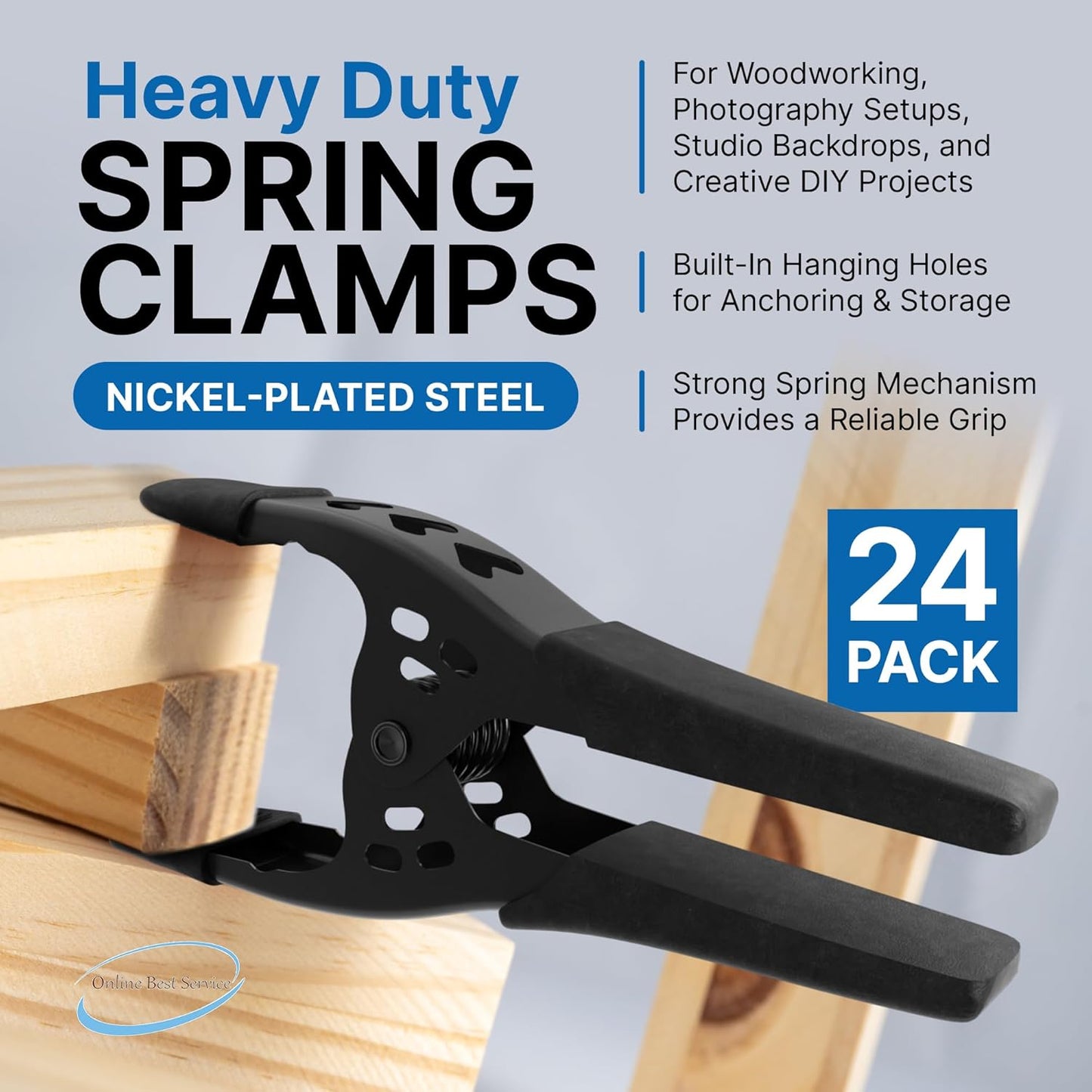 24 Pack of 6" Super Heavy Duty Spring Clamps with 2.5" Jaw Opening - All Black Metal