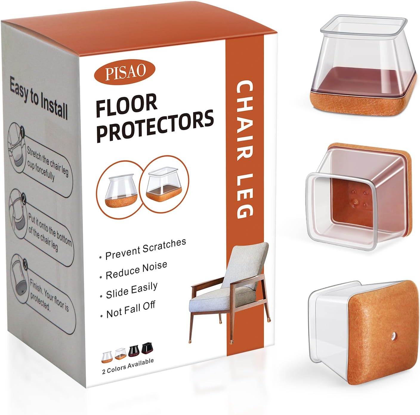 24 Pack Silicone Chair Leg Floor Protectors for Hardwood Floors - Furniture Pads with Felt Bottom - Medium Size - Fits 0.76" to 1.18" Chairs
