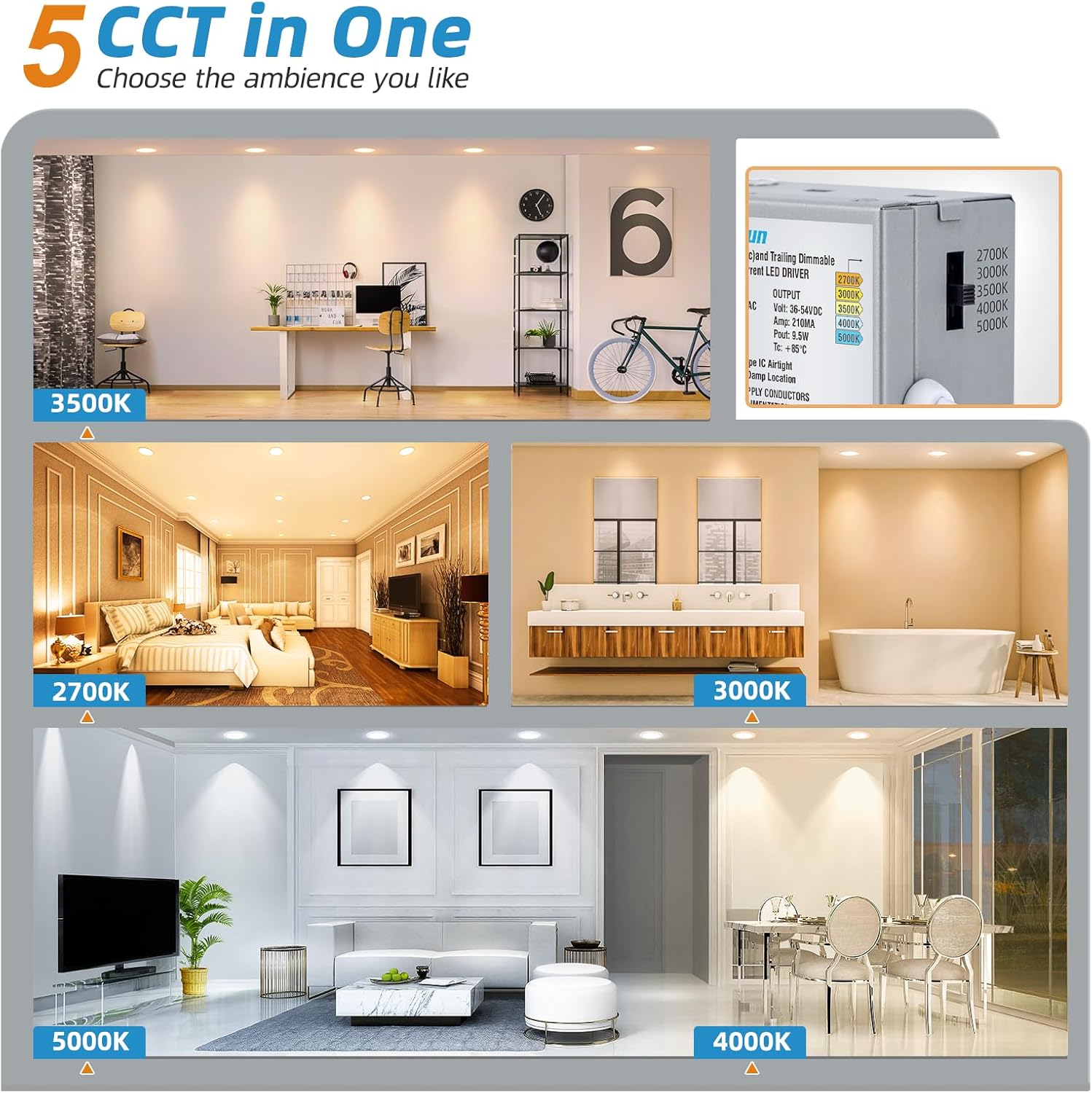 24 Pack VOLISUN 4 inch LED Recessed Lighting with Junction Box, 2700K-5000K Selectable, 9.5W Dimmable Downlight, ETL Certified