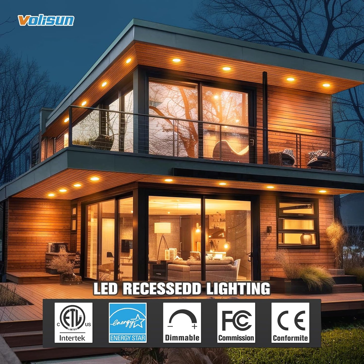 24 Pack VOLISUN 4 inch LED Recessed Lighting with Junction Box, 2700K-5000K Selectable, 9.5W Dimmable Downlight, ETL Certified