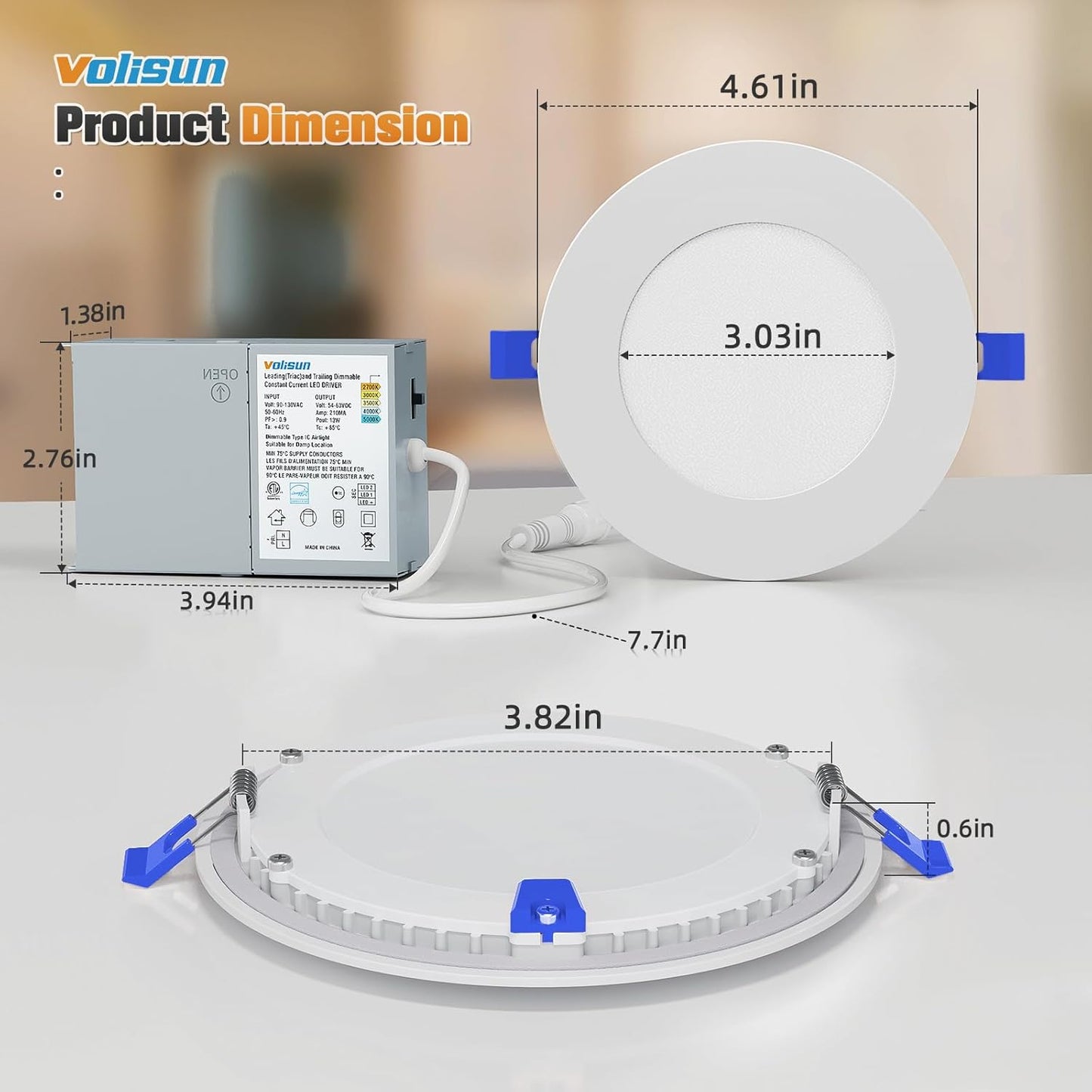 24 Pack VOLISUN 4 inch LED Recessed Lighting with Junction Box, 2700K-5000K Selectable, 9.5W Dimmable Downlight, ETL Certified