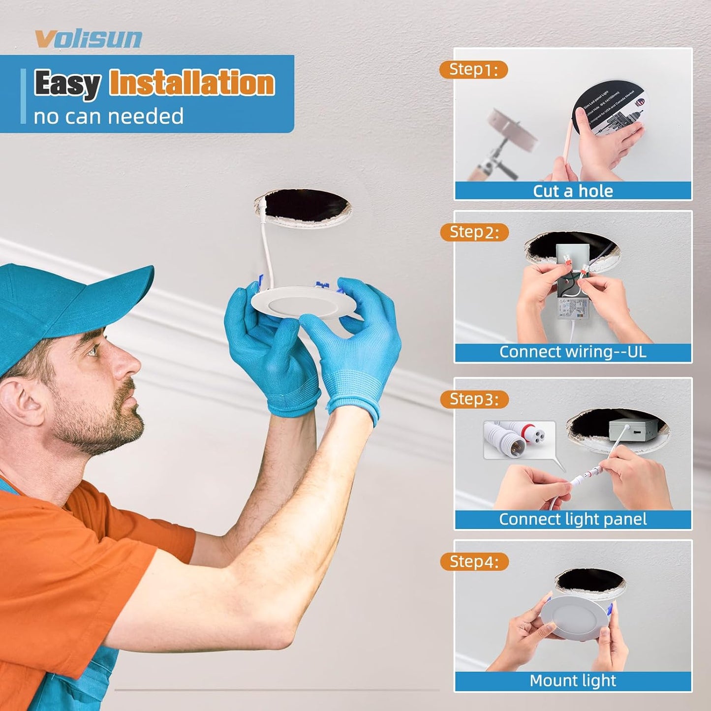 24 Pack VOLISUN 4 inch LED Recessed Lighting with Junction Box, 2700K-5000K Selectable, 9.5W Dimmable Downlight, ETL Certified