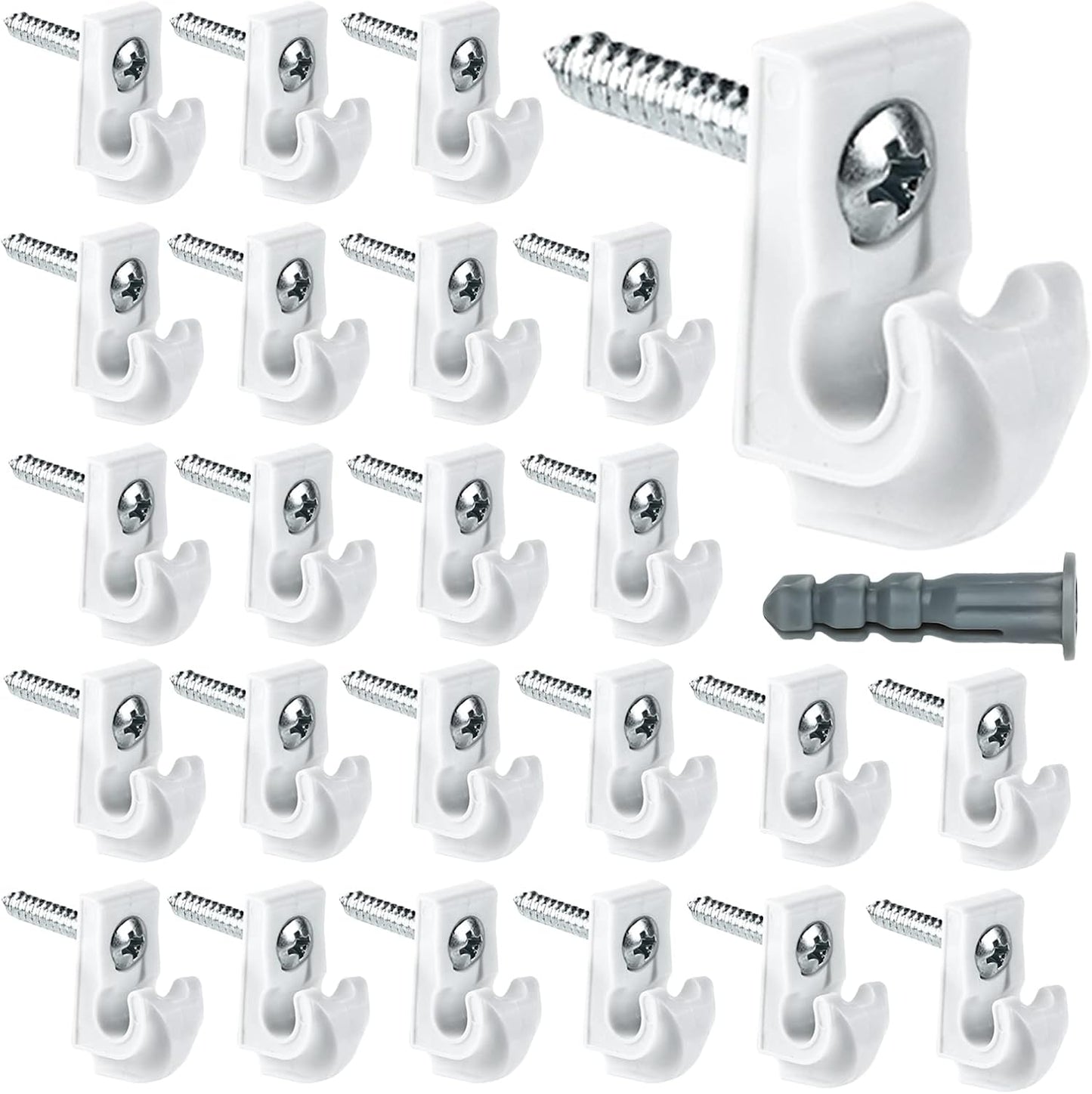 24 Pack White Down Wall Clip Closet Shelves Clips - Heavy Duty Wire Shelf Brackets with Screws and Expansion Tubes for Wire Closet Shelving - WildKart