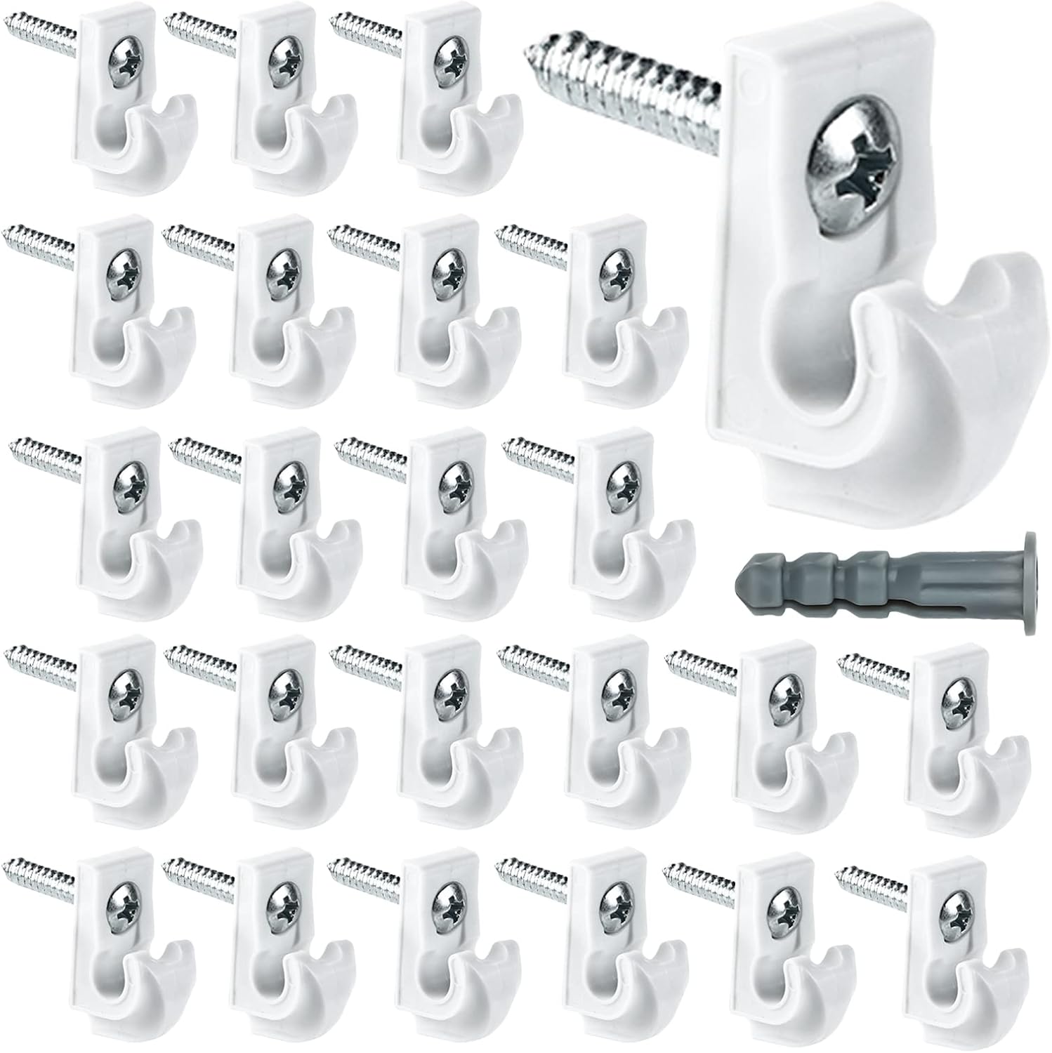 24 Pack White Down Wall Clip Closet Shelves Clips - Heavy Duty Wire Shelf Brackets with Screws and Expansion Tubes for Wire Closet Shelving - WildKart