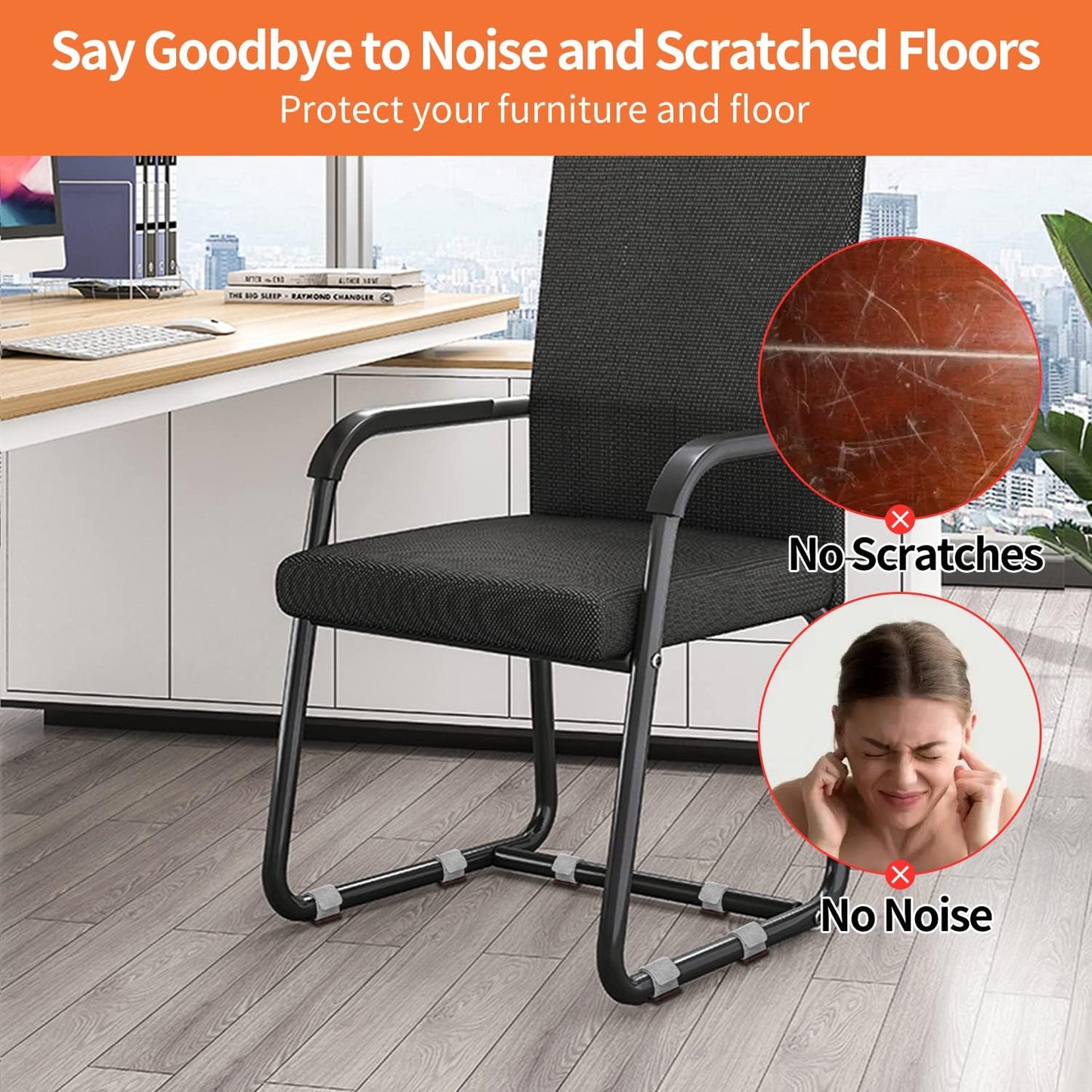 24 PCS Black Felt Furniture Pads with Hook and Loop Fasteners - Non-Slip Chair Floor Protectors - Prevent Scratches and Damage - Fits Most Chair Rails