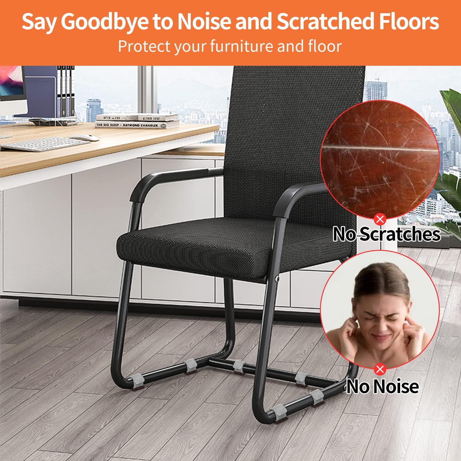 24 PCS Black Felt Furniture Pads with Hook and Loop Fasteners - Non-Slip Chair Floor Protectors - Prevent Scratches and Damage - Fits Most Chair Rails