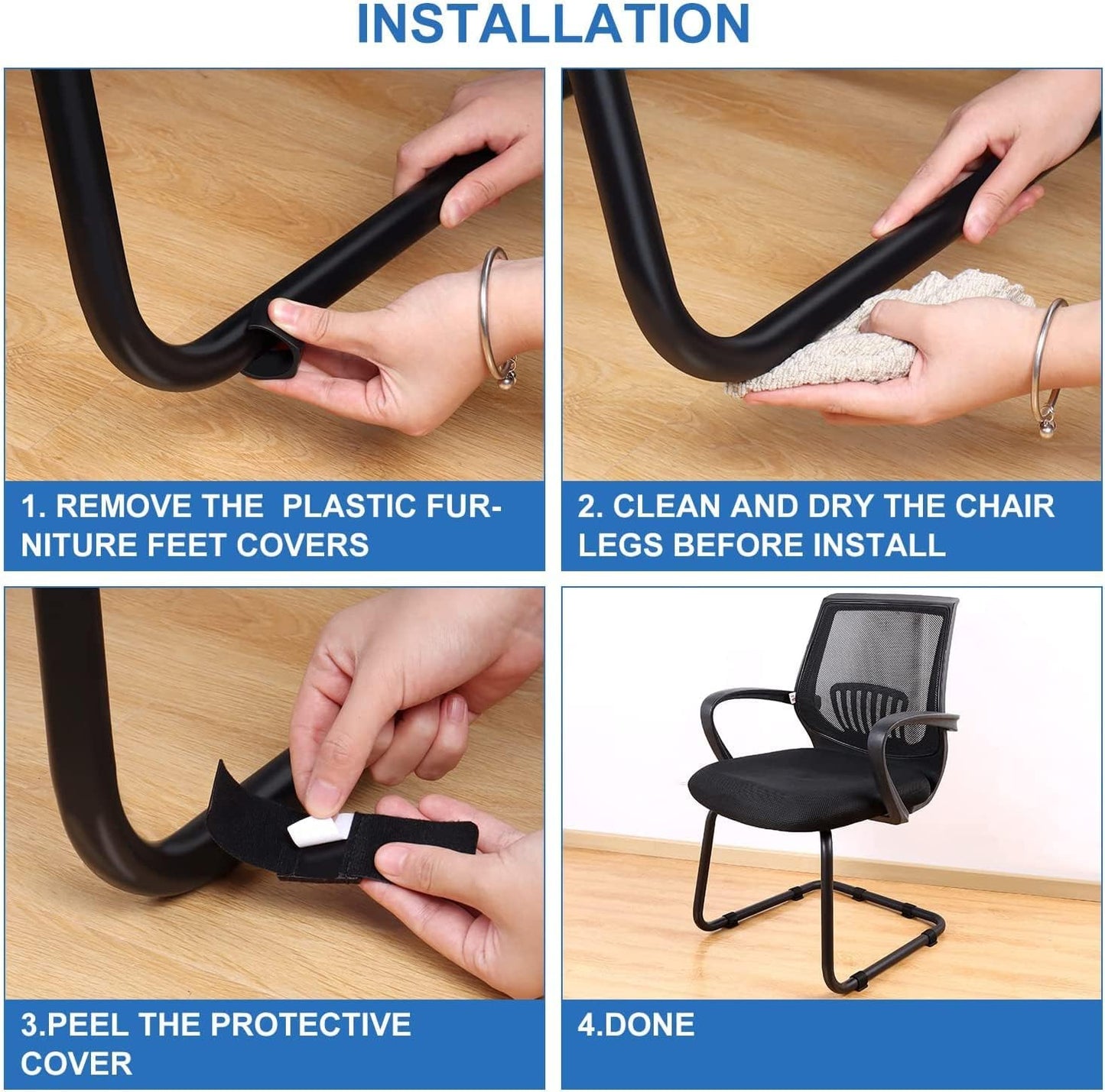 24 PCS Black Felt Furniture Pads with Hook and Loop Fasteners - Non-Slip Chair Floor Protectors - Prevent Scratches and Damage - Fits Most Chair Rails