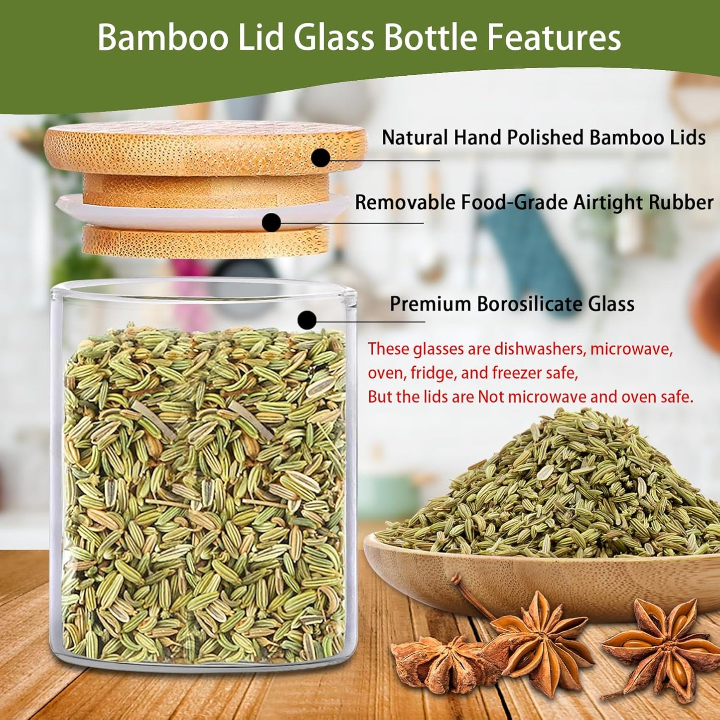 24-Piece Glass Spice Jars with Bamboo Lids and Labels - 4 oz Airtight Seasoning Containers for Pantry or Spice Rack