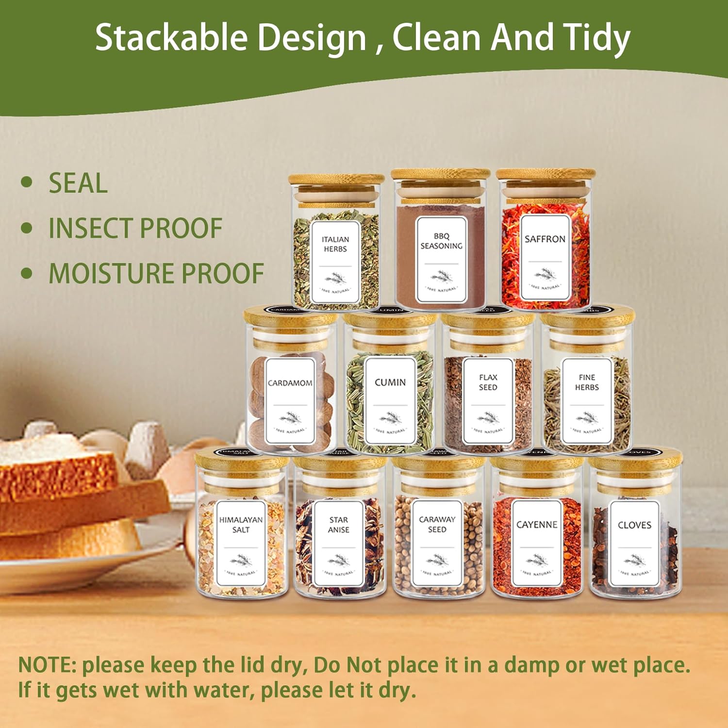 24-Piece Glass Spice Jars with Bamboo Lids and Labels - 4 oz Airtight Seasoning Containers for Pantry or Spice Rack