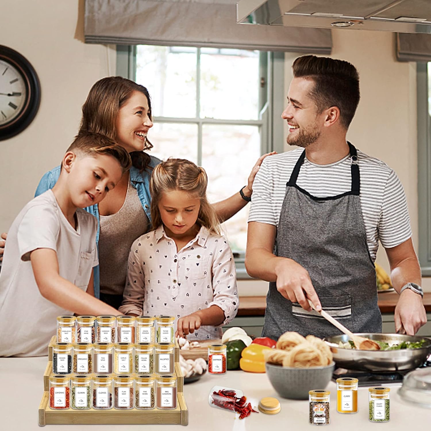 24-Piece Glass Spice Jars with Bamboo Lids and Labels - 4 oz Airtight Seasoning Containers for Pantry or Spice Rack