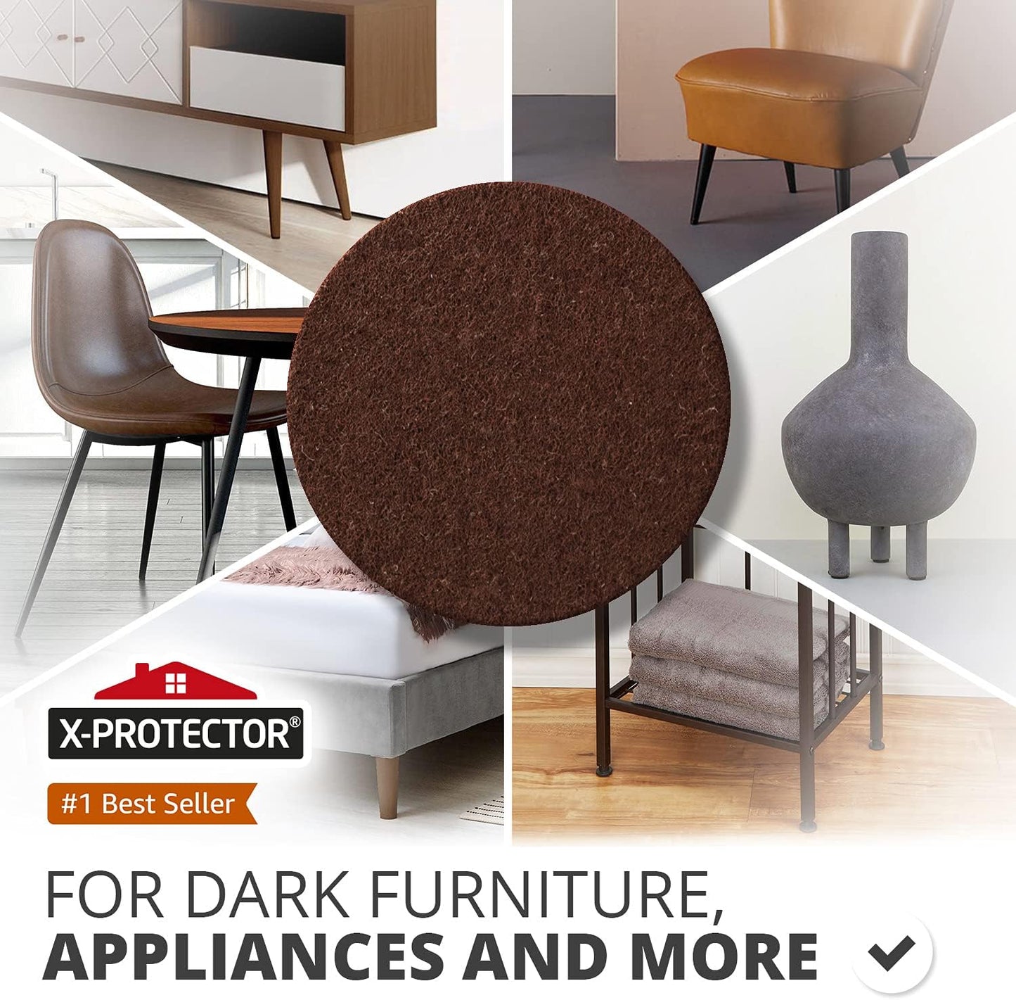 24 Round Heavy-Duty Furniture Felt Pads 1/4" Thick - Best Floor Protectors for Furniture Feet - Brown Scratch Preventers for Hard Floors by X-Protector