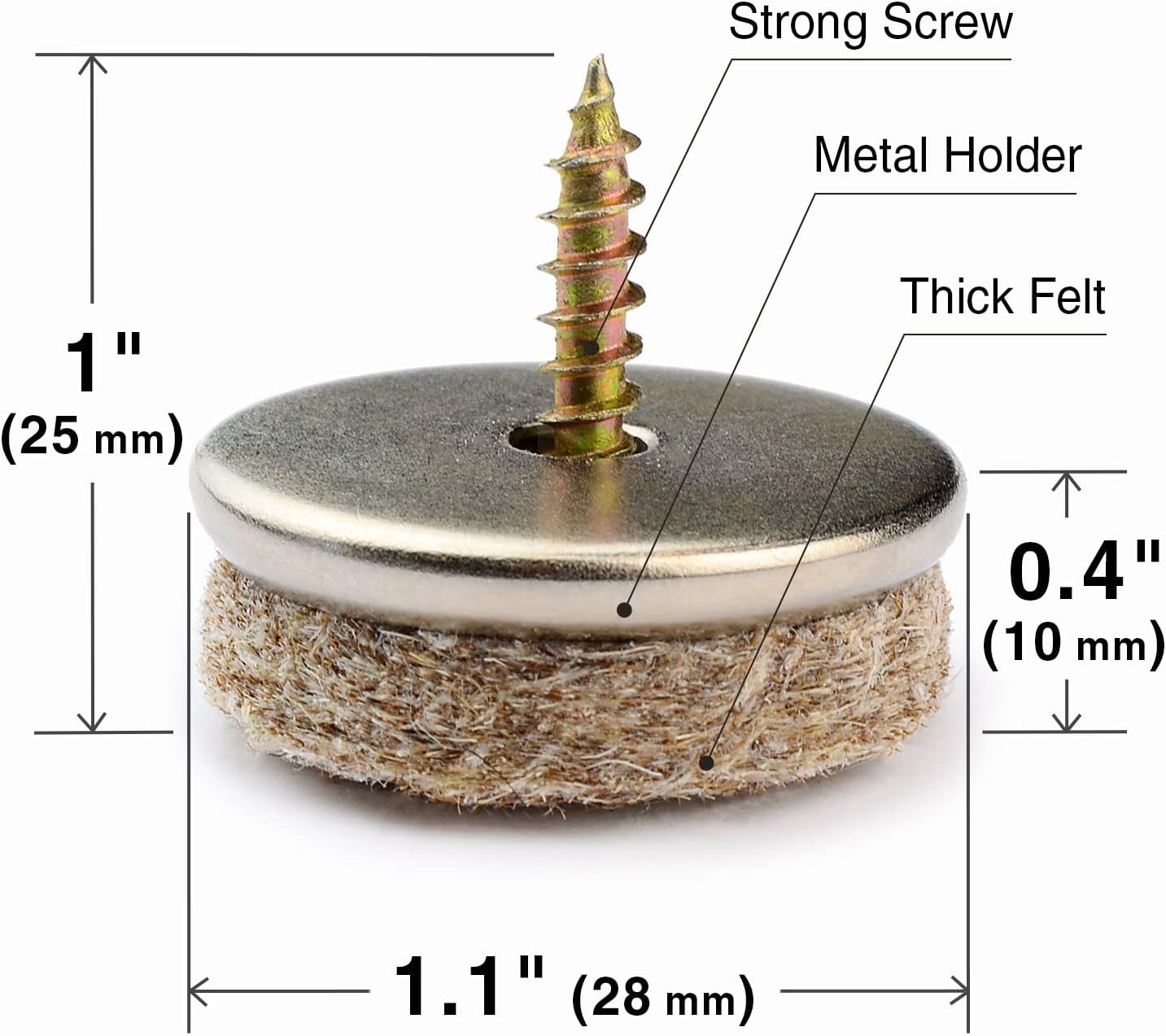 24 Screw-On Beige Felt Chair Pads 1.1" - Premium Furniture Glides for Hardwood Floors - Best Sliders for Furniture Legs