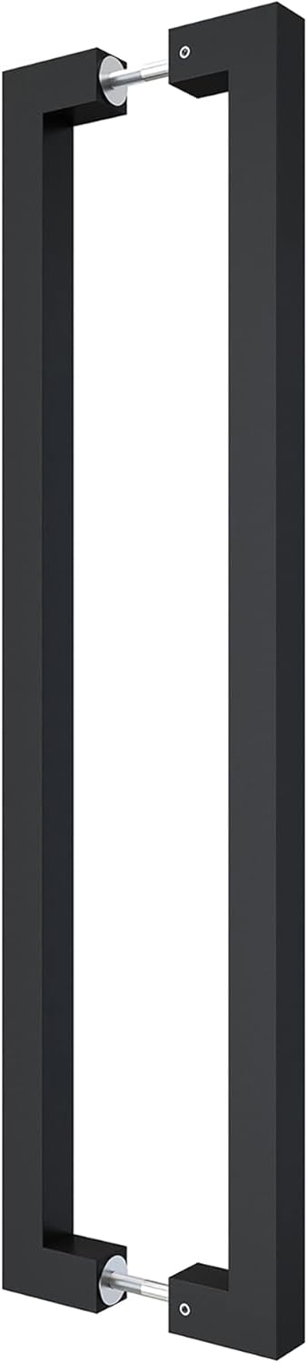 24" Stainless Steel Square Commercial Barn Door Pull Handle Set - Matte Black Finish for Entry Office, Store Front, or Garage