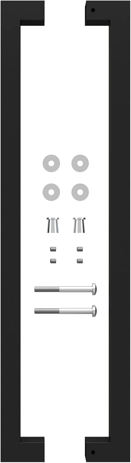 24" Stainless Steel Square Commercial Barn Door Pull Handle Set - Matte Black Finish for Entry Office, Store Front, or Garage